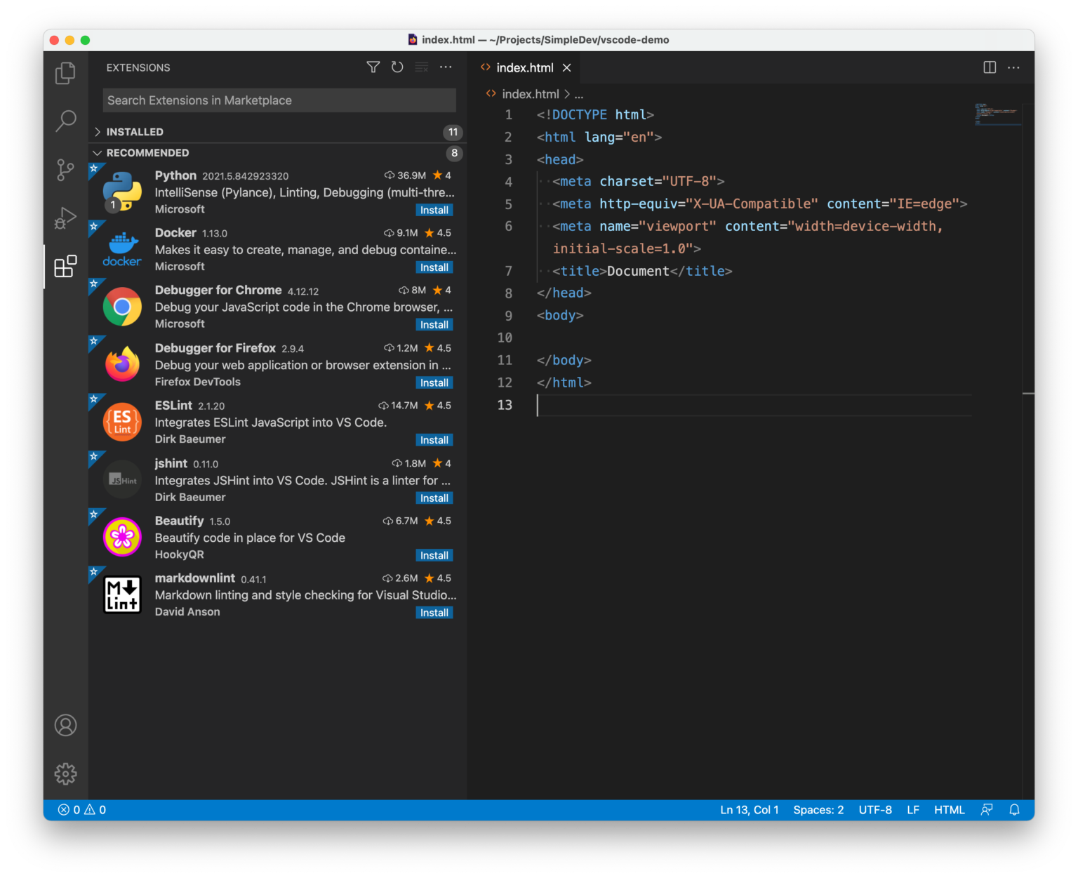 Extensions - VS Code - Simple Dev