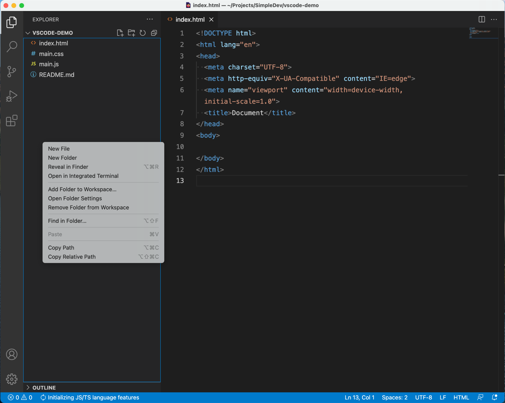 Creating and modifying files and folders - VS Code - Simple Dev