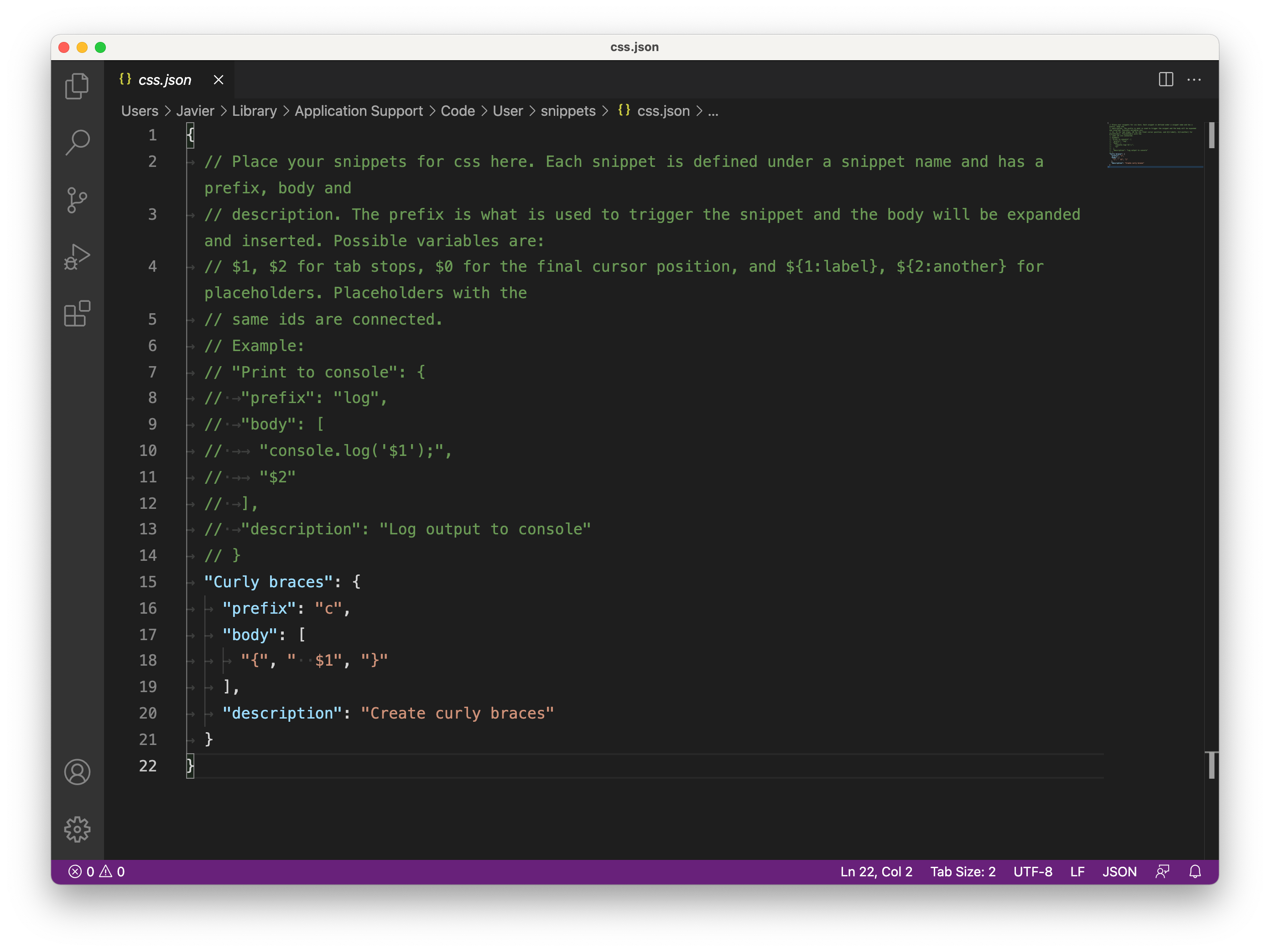 Snippets in Visual Studio Code